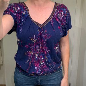 Anthropologie deep v floral top